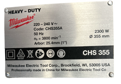 Milwaukee Mitre Saw 355mm - 50hz/240v - CHS355