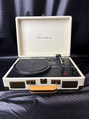CROSLEY PORTABLE RECORD PLAYER - WHITE LEATHER BRIEFCASE STYLE - WITH POWER CORD -