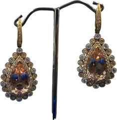 18ct Diamond & Morganite Teardrop Earrings 13.6gms - Mega Cash Sydney