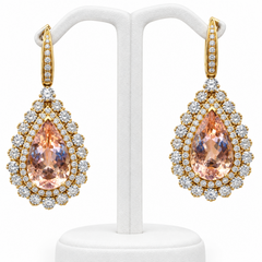 18ct Diamond & Morganite Teardrop Earrings 13.6gms - Mega Cash Sydney