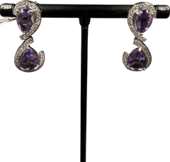 18ct Diamond/Amethyst White Gold Earrings 6.5gms - Mega Cash Sydney