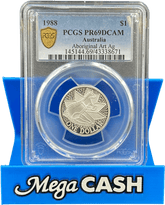 1988 PCGS PR69DCAM Aboriginal Art Ag $1 Coin - Mega Cash Sydney