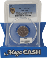 2016 - 5c 50 Yrs Decimal Currency - PCGS MS67 - Mega Cash Sydney
