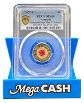 2022-C PCGS MS68 Remembrance Day Colorized - Red Poppy Coloured $2 Coin - Mega Cash Sydney