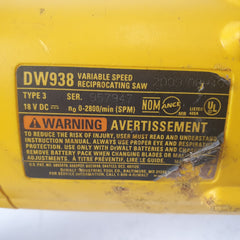 Dewalt - DW938- 18v Reciprocating Saw + Battery