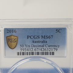 2016 - 5c 50 Yrs Decimal Currency - PCGS MS67