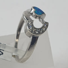 UNISEX SILVER OPAL RING - Ring Size O / 7.5 US