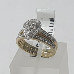 LADIES 9CT DIAMOND TEARDROP 2 RING SET 4.2GMS Ring Size N 1/2 / 7.5 US