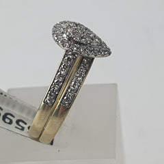 LADIES 9CT DIAMOND TEARDROP 2 RING SET 4.2GMS Ring Size N 1/2 / 7.5 US