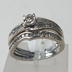 LADIES 9CT DIAMOND WHITE GOLD 2 RING SET 4.7GMS Ring Size N / 7.5 US