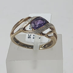 LADIES 9CT DIAMOND RING 2.6GMS Ring Size M 1/2 / 7 US