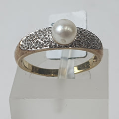 LADIES 9CT DIAMOND/PEARL RING 2.8GMS Ring Size Q / 8.5 US