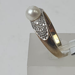 LADIES 9CT DIAMOND/PEARL RING 2.8GMS Ring Size Q / 8.5 US
