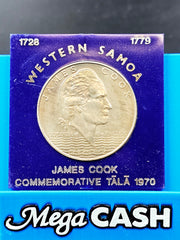 Western Samoa Coin James Cook Explorer of the Pacific / 1728-1779 Commemorative Tala 1970 $1 Dollar Coin