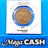 RARE Australia 1939 Half 1/2 Penny Kangaroo Reverse