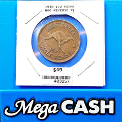 RARE Australia 1939 Half 1/2 Penny Kangaroo Reverse