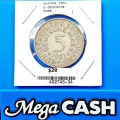 German 1951 5 Deutschemark Coin