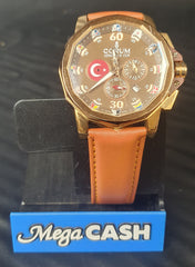 MENS - CORUM - ANALOGUE WATCH - ADMIRALS CUP - 01.0007 - REPLICA WATCH - BROWN LEATHER BAND