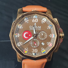 MENS - CORUM - ANALOGUE WATCH - ADMIRALS CUP - 01.0007 - REPLICA WATCH - BROWN LEATHER BAND