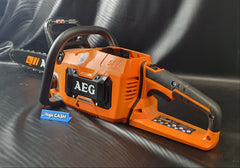 AEG CHAINSAW ACS58B18 WITH 8.0AH BATTERY AND CHARGER BATTERY - See Condition