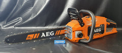 AEG CHAINSAW ACS58B18 WITH 8.0AH BATTERY AND CHARGER BATTERY - See Condition