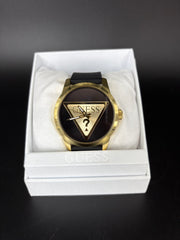 GUESS FASHION PIECE WATCH GOLD CASING WITH BLACK RUBBER BAND - GW0781G4 - IN BOX