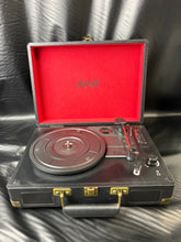 SIGNIFY PORTABLE RECORD PLAYER - BLACK LEATHER BRIEFCASE STYLE - WITH POWER CORD