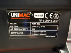 UNIMAC - 24L Portable Electric 2HP Air Compressor, Direct Drive, for Airtools Tyre Inflation - ACM-250