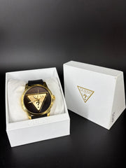 GUESS FASHION PIECE WATCH GOLD CASING WITH BLACK RUBBER BAND - GW0781G4 - IN BOX