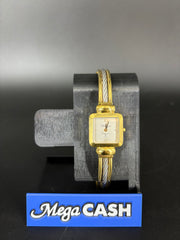 LADIES CLASSIQUE ELEGANCE 4 JEWLES SWISS MOVEMENT WATCH WITH 2 TONE BANGLE STYLE STRAP