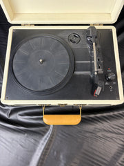CROSLEY PORTABLE RECORD PLAYER - WHITE LEATHER BRIEFCASE STYLE - WITH POWER CORD -