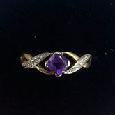 Ladies 9ct With Diamond & Purple stone Solid Gold Ring Size 7/ Size O/ 15-55