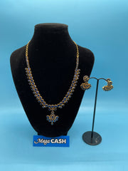 22CT GOLD SAPPHIRE NECKLACE AND EARRING SET