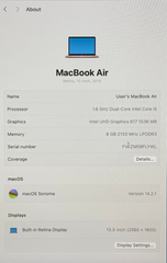 Apple - MacBook Air - 2019 13-Inch - Intel Core i5 @ 1.60GHz - 128GB SSD - 8GB RAM - Mac OS Sonoma