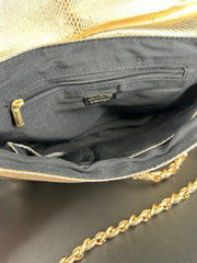 Collette gold alligator patterned clutch with cross body strap
