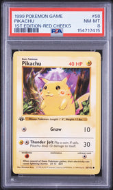 Pokemon- Pikachu Red Cheeks 58/102 PSA 8- 1st Edition