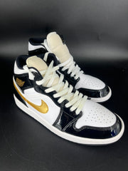 Nike Air Jordan 1 Mid Patent Black Gold Size Mens US 8