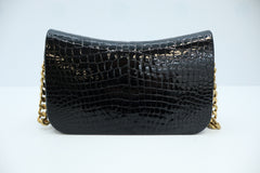 Saint Laurent Elise Shoulder Bag in Alligator-Embossed Patent Leather
