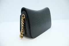 Saint Laurent Elise Shoulder Bag in Alligator-Embossed Patent Leather