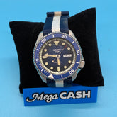 SEIKO 5 MENS AUTOMATIC MOVEMENT WATCH - TWO-TONE STRIPE CLOTH STRAP - 4R36-07G0