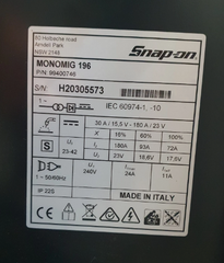 Snap-On - Monomig 196 - Mig Welder Single Phase 240V