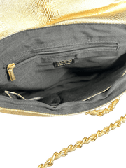 Collette gold alligator patterned clutch with cross body strap - Mega Cash Sydney