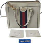 Gucci White Leather Small Ophidia Web Top Handle Tote - Mega Cash Sydney