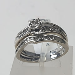 LADIES 9CT DIAMOND WHITE GOLD 2 RING SET 4.7GMS Ring Size N / 7.5 US - Mega Cash Sydney