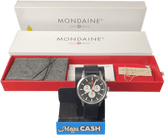 MENS - MONDAINE WATCH - NEO MSD.4120.LBV - BLACK LEATHER BAND - ANALOGUE - WITH BOX TAGS AND PAPERS - Mega Cash Sydney