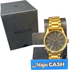 MENS - NIXON - ANALOGUE WATCH - THE SENTRY SS - GOLD METAL BAND - NEVER BE LATE - IN BOX W/ SPRARE LINKS - Mega Cash Sydney