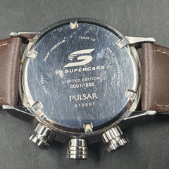 MENS PULSAR WATCH - 50.0GMS - VK63-X024 - BROWN LEATHER BAND - CHRONOGRAPH - LIMITED EDITION V8 SUPERCAR 0007/1000 - Mega Cash Sydney