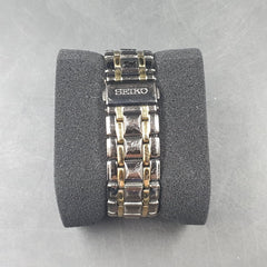 MENS SEIKO WATCH - 153.0GMS - SOLAR - GOLD AND TUNGSTEN CERAMIC BAND - CHRONOGRAPH - BLACK AND GOLD SAPPHIRE CRYSTAL - Mega Cash Sydney