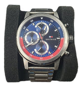 MENS TOMMY HILFIGER WATCH - 50.0GMS - SILVER STAINLESS STEEL BAND - CHRONOGRAPH - Mega Cash Sydney