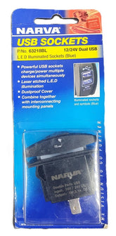 NARVA - 12/24V Dual USB LED Illuminated Socket (Blue) - Mega Cash Sydney